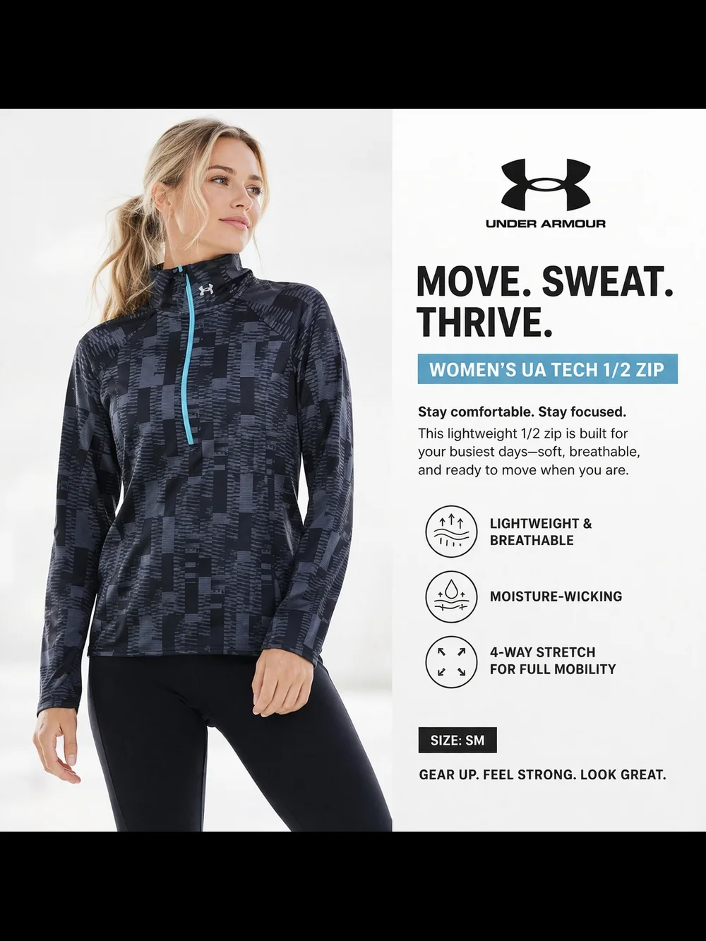 Under Armour Black & Teal Patterned 1/4 Zip Pullover - Picture 2 of 5
